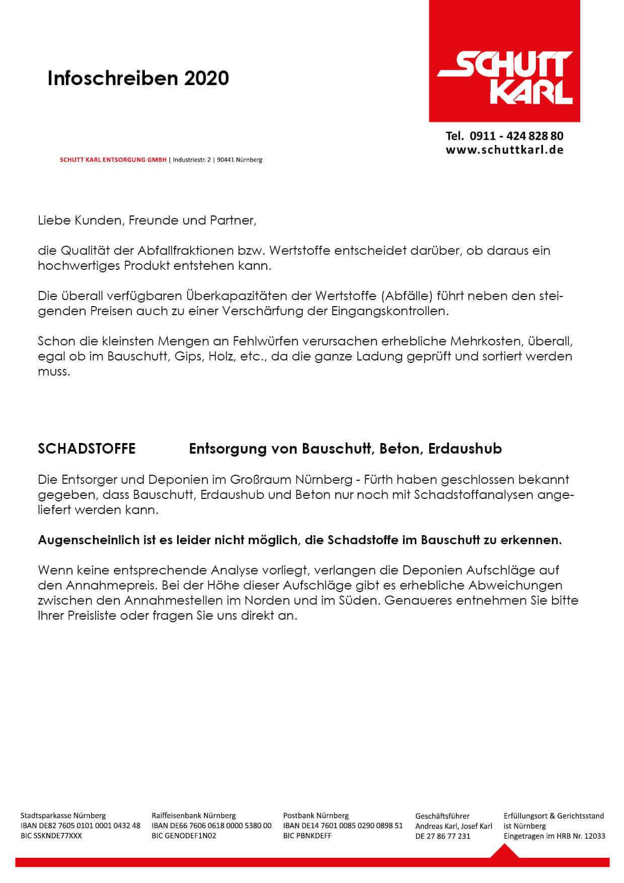 Infoschreiben 2020 Schadstoffe im Bauschutt Schutt Karl Entsorgung GmbH Nürnberg